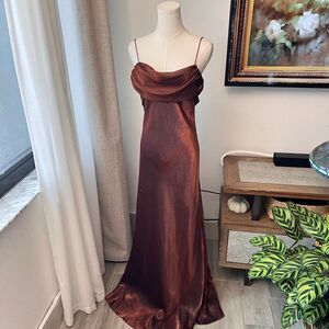 Betsy & Adam Women's Chocolate Brown Satin Gown – Size 12